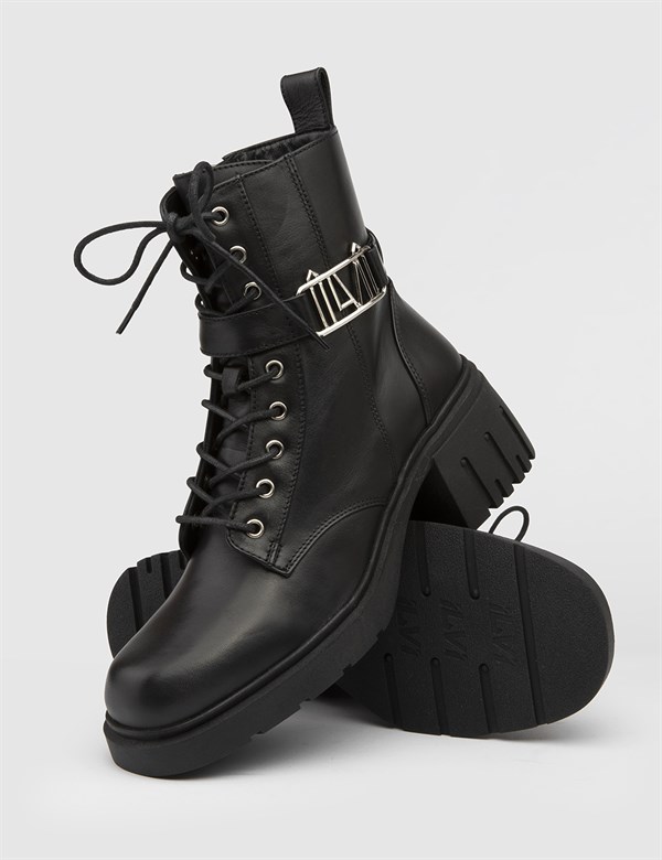 Detlef Black Leather Women's Heeled Boot