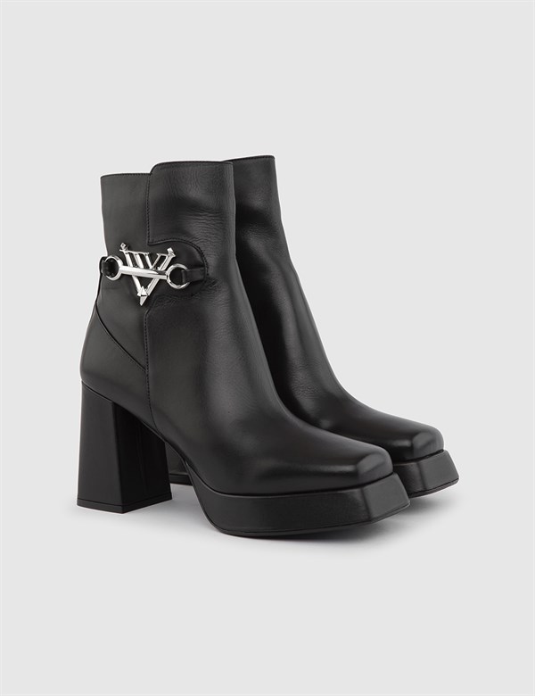 Diaz Black Leather Women's Heeled Boot
