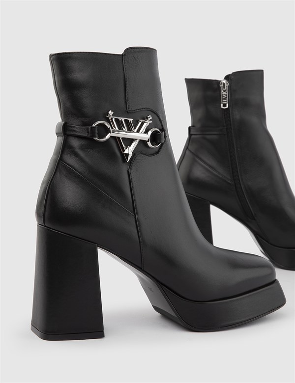 Diaz Black Leather Women's Heeled Boot