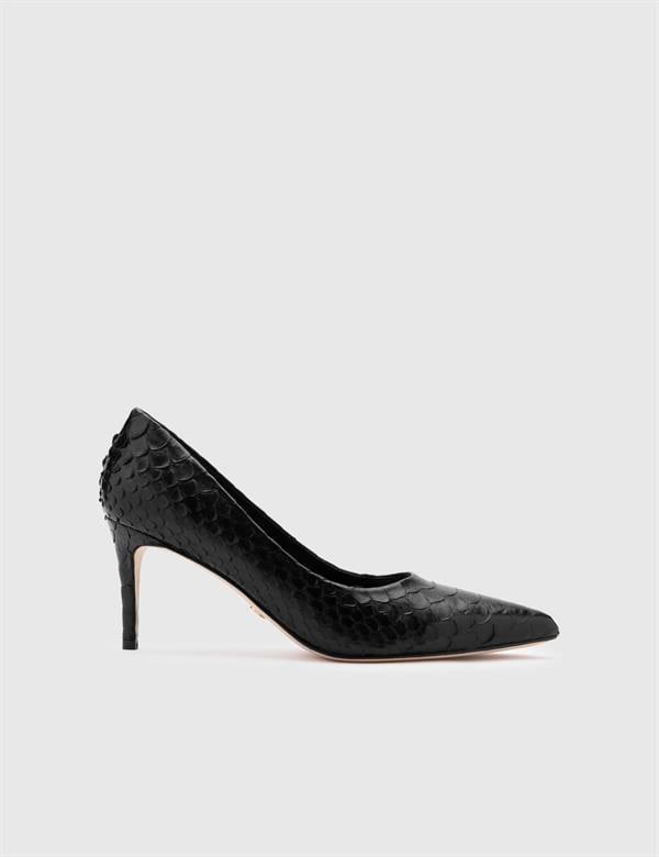 Dorra Black Snake Leather Women's Stiletto