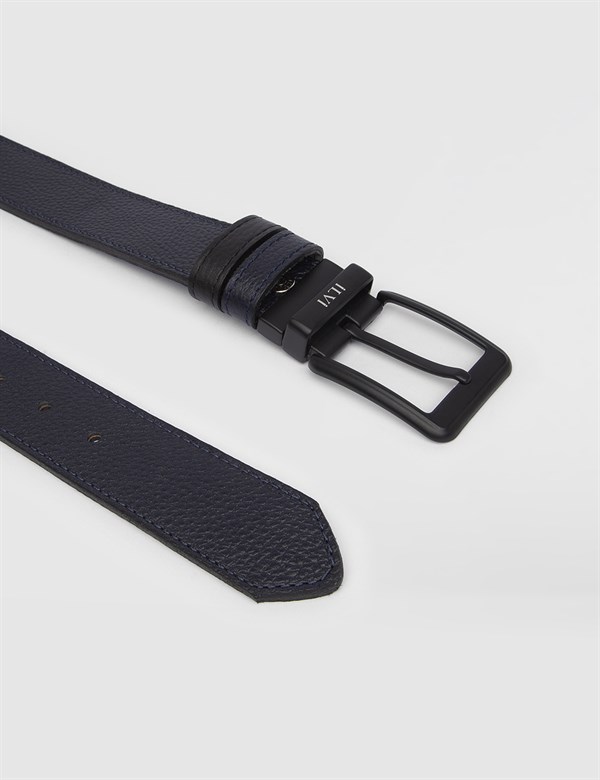 Drammen Black-Navy Blue Floater Leather Men's Reversible Belt