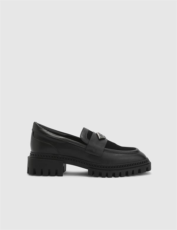 Edda Black Suede Leather Women's Loafer
