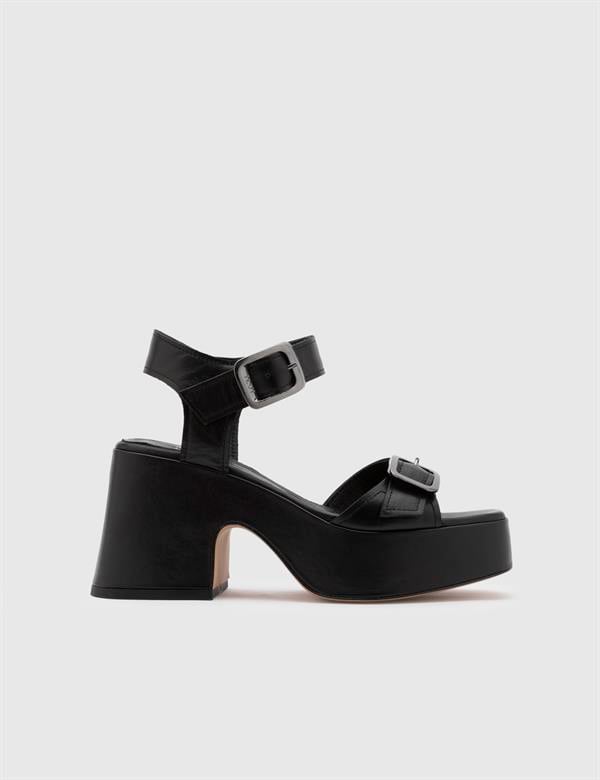 Edina Black Leather Women's Heeled Sandal