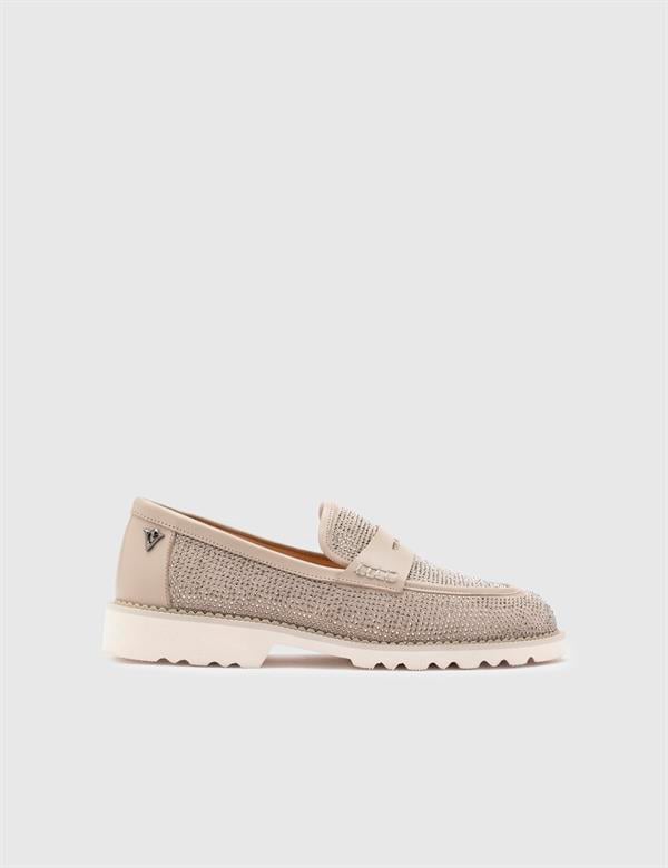 Ekala Mink Suede Leather Women's Loafer with Stones