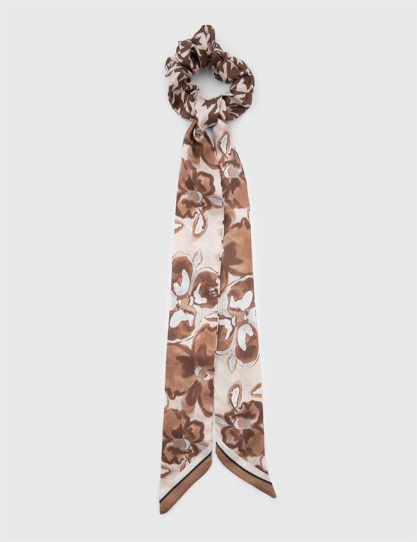 Eliana Beige-Brown Silk Twill Women's Hair Tie