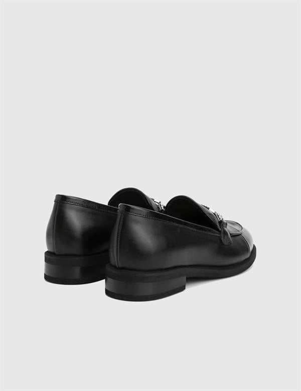 Elinor Hakiki Rugan Deri Siyah Kadın Loafer