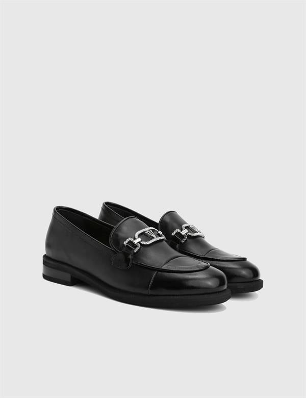 Elinor Hakiki Rugan Deri Siyah Kadın Loafer