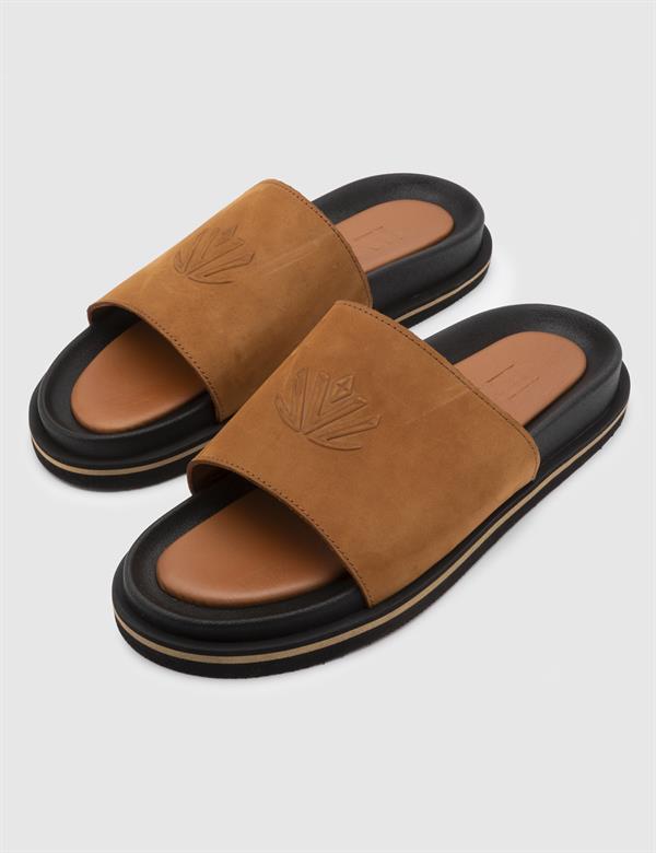 Ermanno Hakiki Süet Deri Erkek Camel Terlik