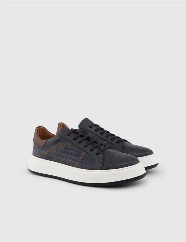 Eskil Navy Blue-Brown Leather Men's Sneaker