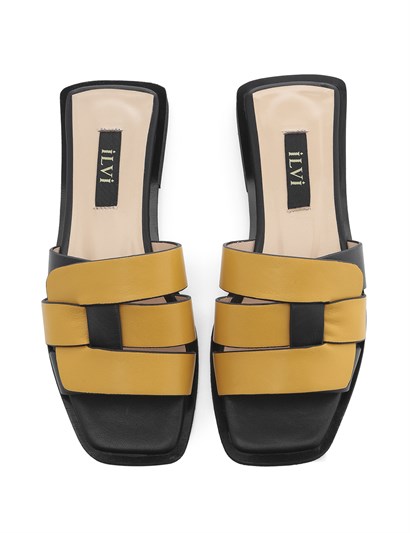 Eves Women's Slipper Mustard-Black Leather