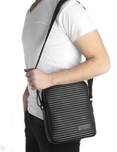 Felicia Black Leather Men's Shoulder Bag