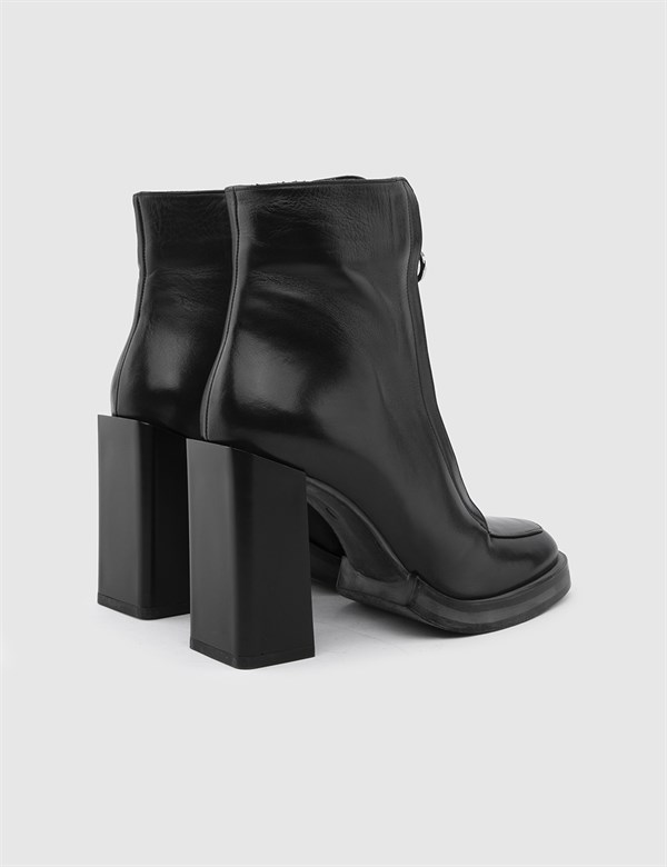 Flam Black Leather Women's Heeled Boot