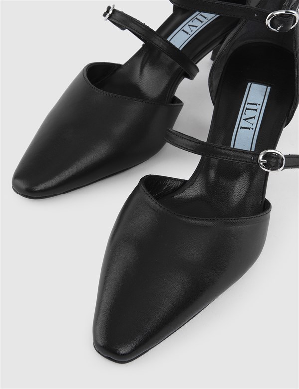 Flavio Black Leather Women's Heeled Sandal