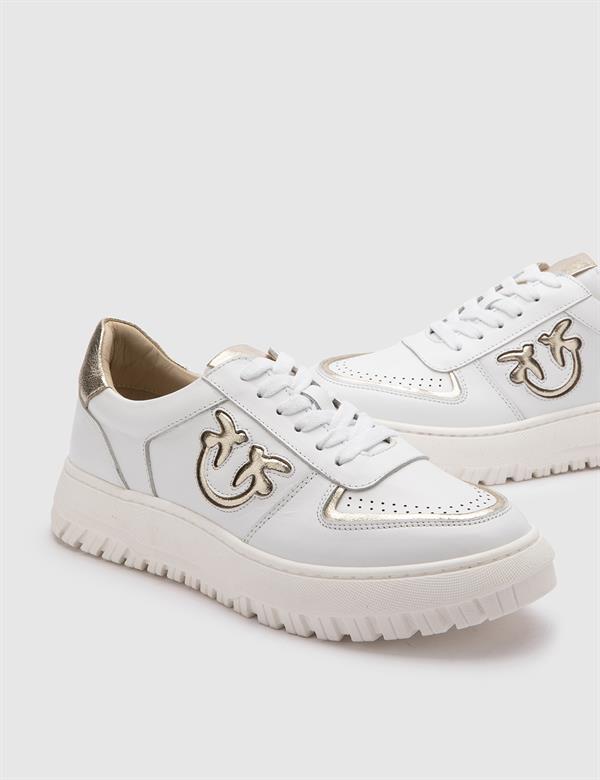 Gasat White Leather-Gold Women's Sneaker