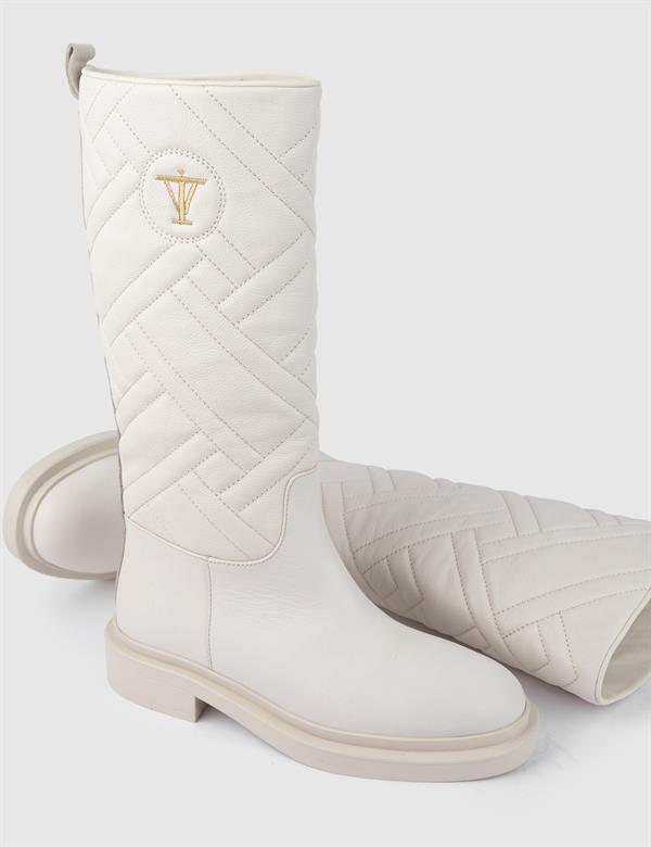 Gogi Beige Leather Women's High Boot