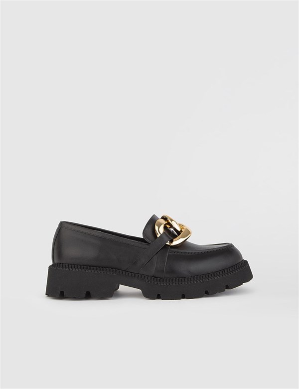 Guta Black Leather Women's Loafer