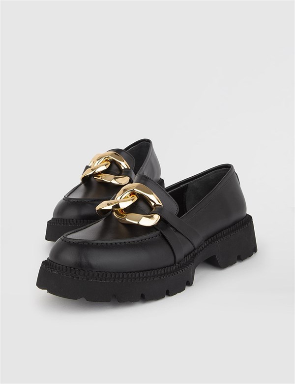Guta Black Leather Women's Loafer