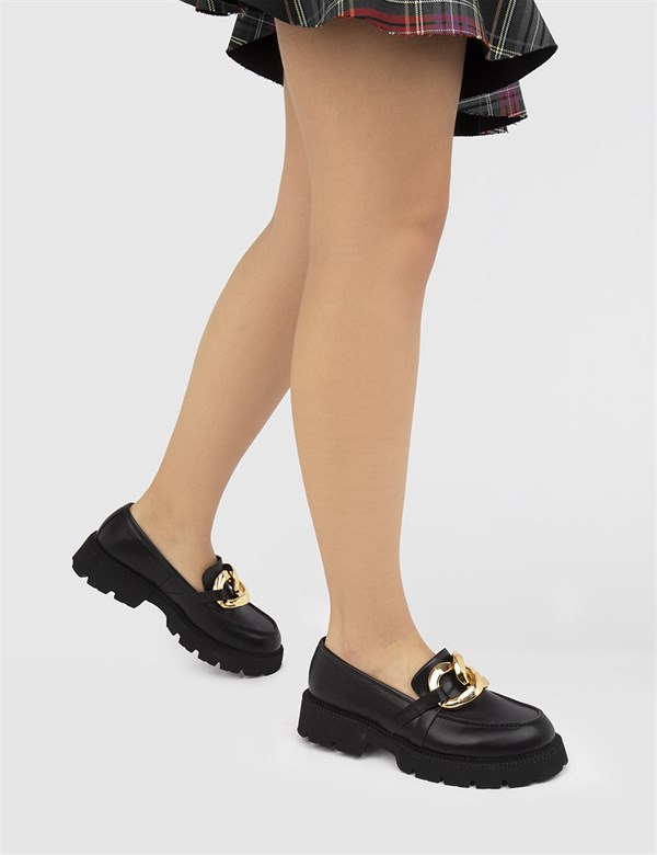Guta Black Leather Women's Loafer