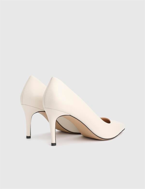 Haidee Hakiki Deri Bej Kadın Stiletto