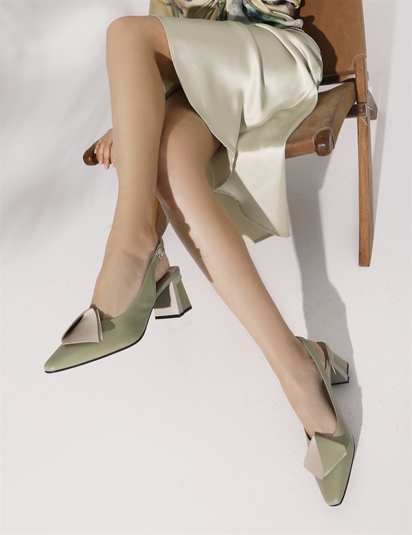 Ilona Olive Green Leather Women's Heeled Sandal