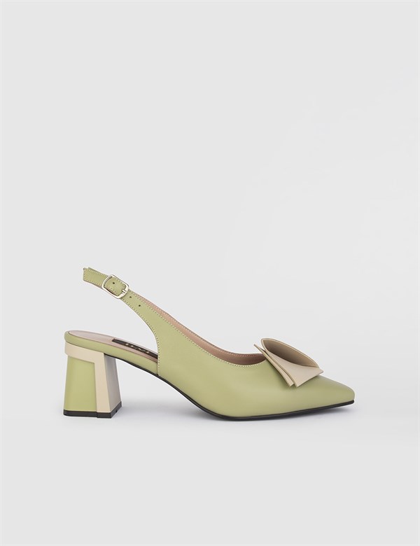 Ilona Olive Green Leather Women's Heeled Sandal