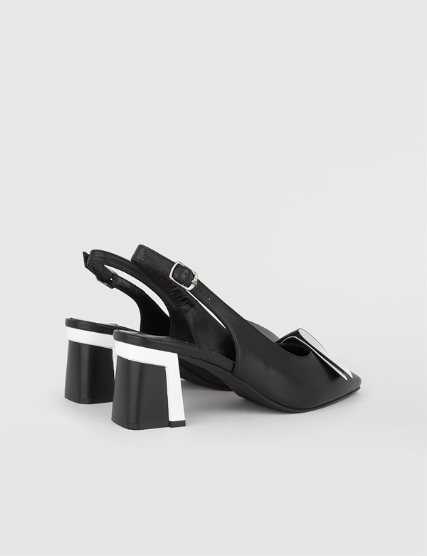 Ilona Black Leather Women's Heeled Sandal