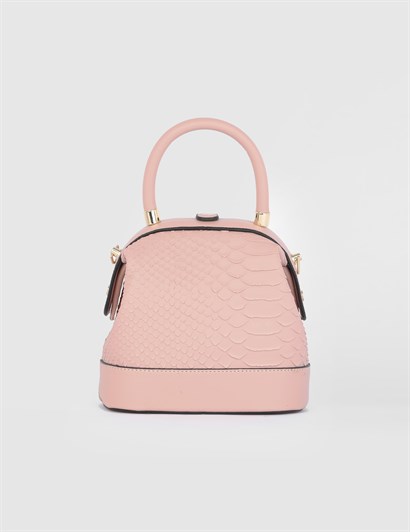 İlyasa Powder Pink Women's Handbag with Snake Print
