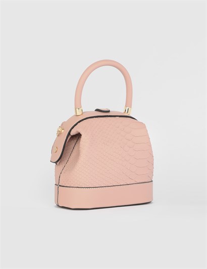 İlyasa Powder Pink Women's Handbag with Snake Print