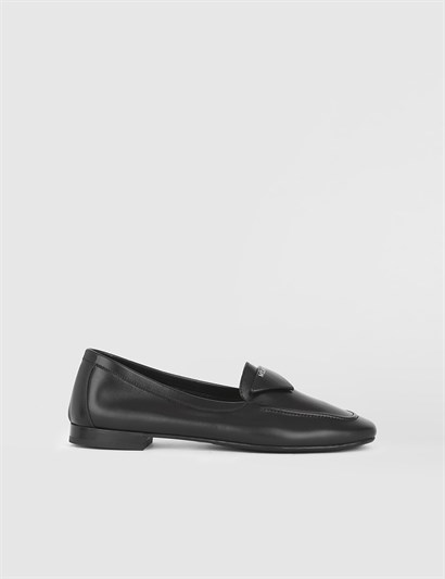 İnci Black Leather Women's Loafer