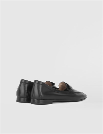 İnci Black Leather Women's Loafer