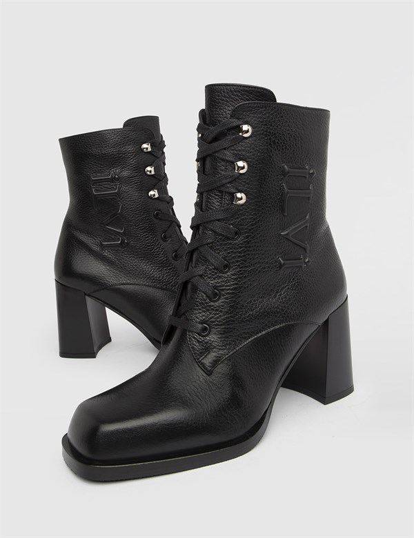 Issa Black Floater Leather Women's Heeled Boot