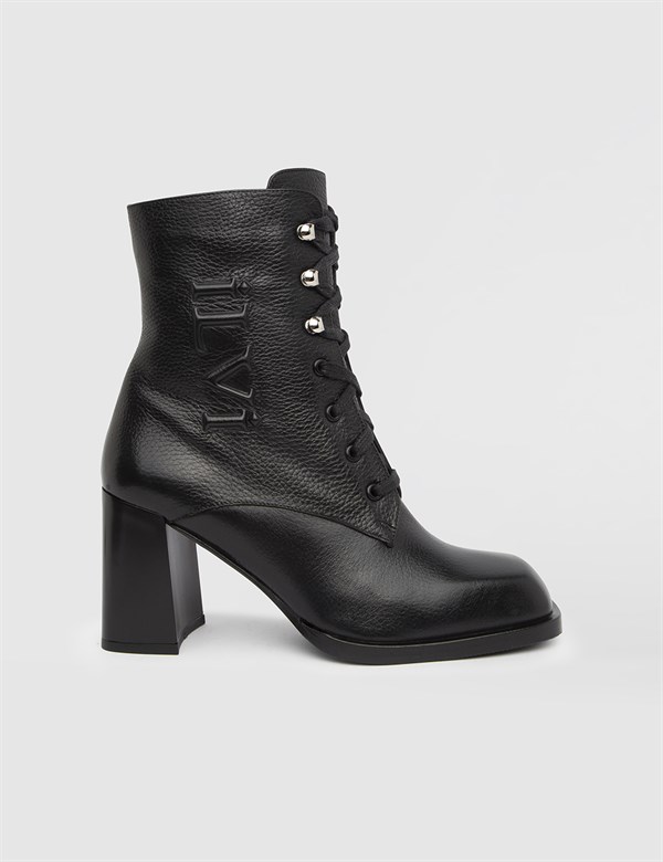 Issa Black Floater Leather Women's Heeled Boot