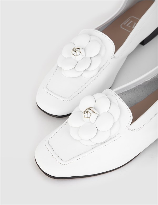 Katja Hakiki Deri Kadın Beyaz Loafer Ayakkabı