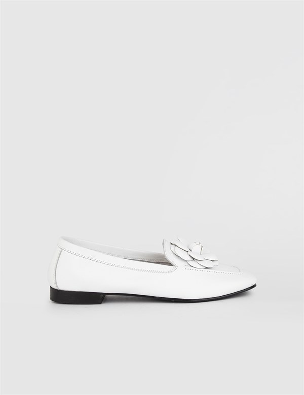 Katja Hakiki Deri Kadın Beyaz Loafer Ayakkabı