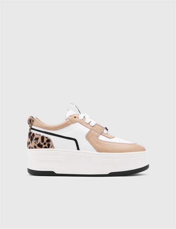 Kato Beige Leather Women's Sneaker with Foal Fur