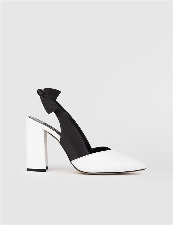 Kena Black - White Leather Women's Heeled Sandal