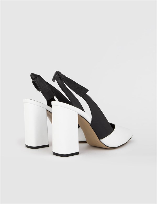 Kena Black - White Leather Women's Heeled Sandal
