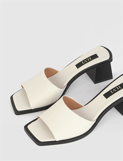 Killah Beige Leather Crocodile Women's Heeled Slide
