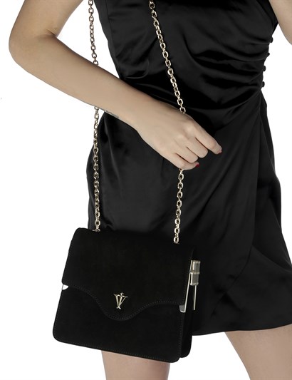 Kiwi Women's Shoulder Bag Black Suede