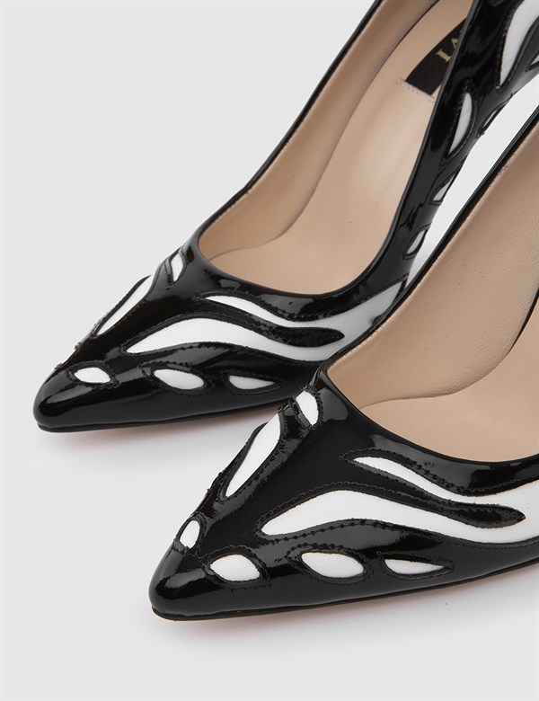 Kobe Black Patent Leather-White Leather Women's Stiletto