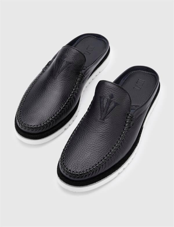 Konsa Navy Blue Floater Leather Men's Slipper