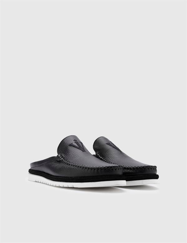Konsa Navy Blue Floater Leather Men's Slipper
