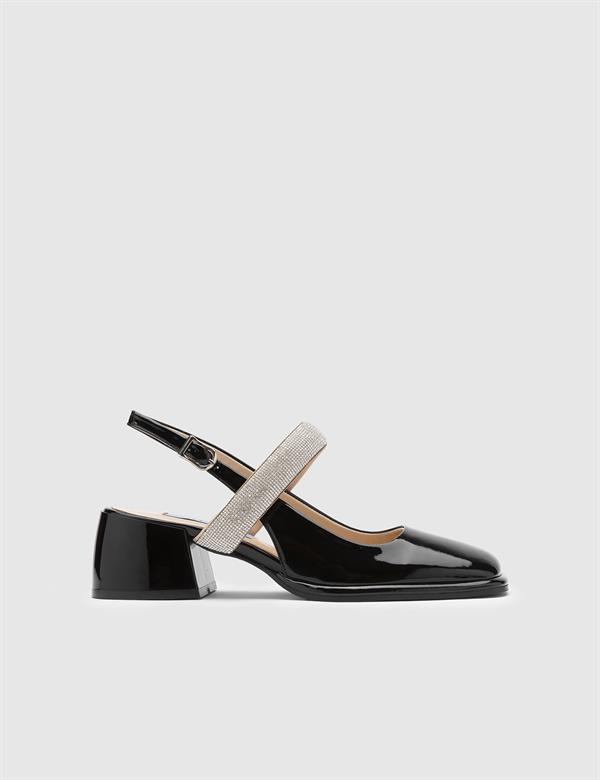 Kotna Black Patent Leather Women's Heeled Sandal