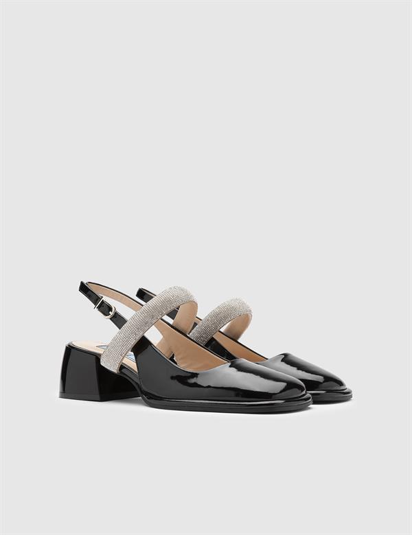 Kotna Black Patent Leather Women's Heeled Sandal