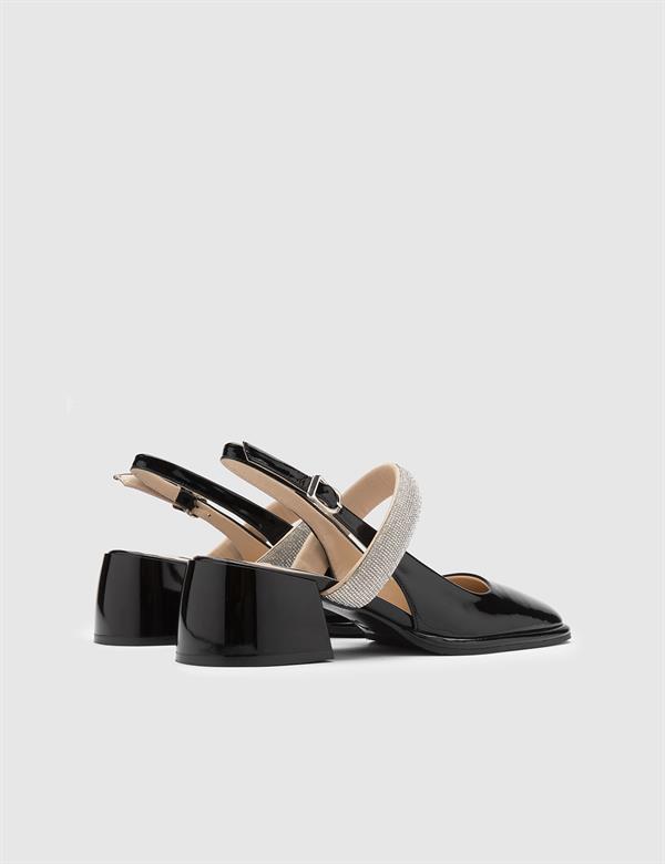 Kotna Black Patent Leather Women's Heeled Sandal