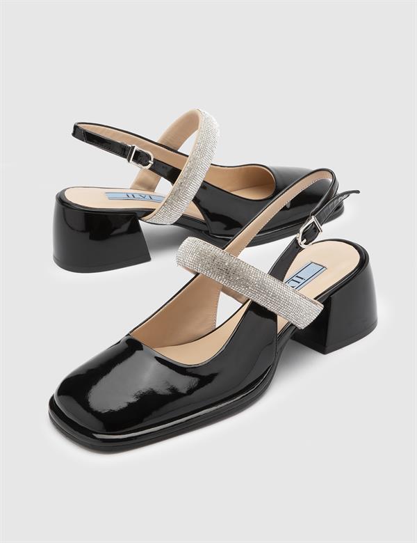 Kotna Black Patent Leather Women's Heeled Sandal