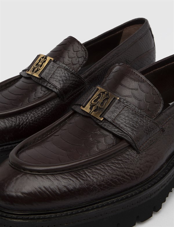 Larix Brown Leather Snake Men's Daily Shoe