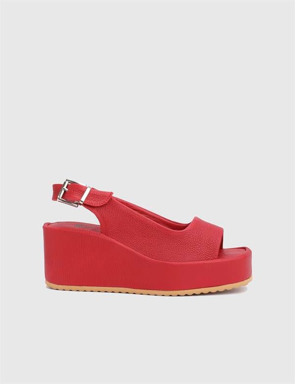 Latanya Red Floater Leather Women's Heeled Sandal