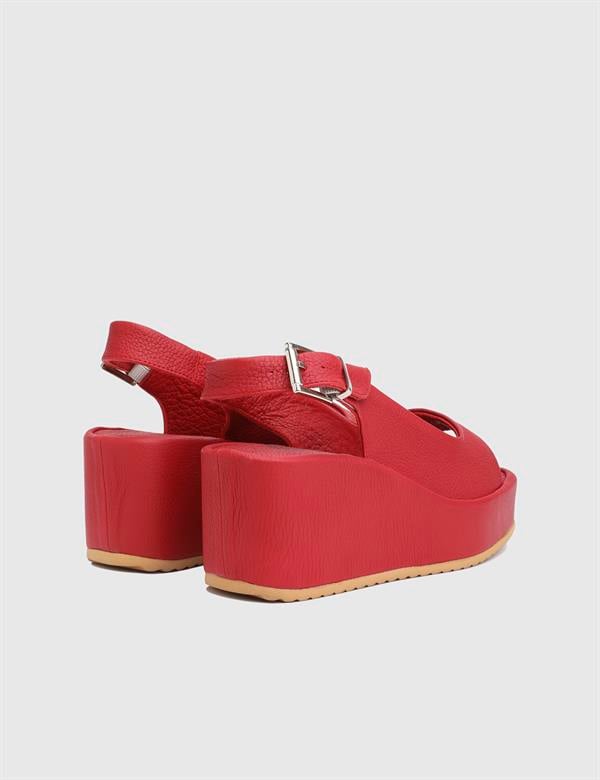 Latanya Red Floater Leather Women's Heeled Sandal