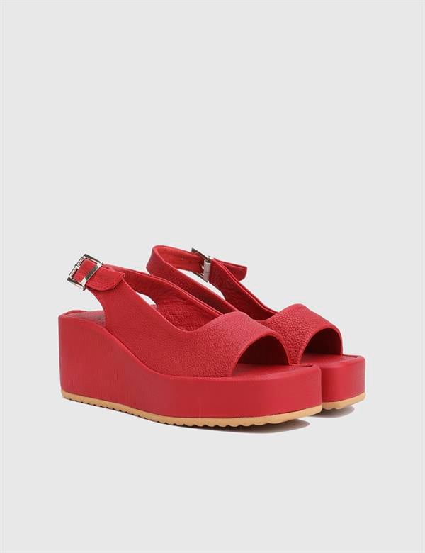 Latanya Red Floater Leather Women's Heeled Sandal